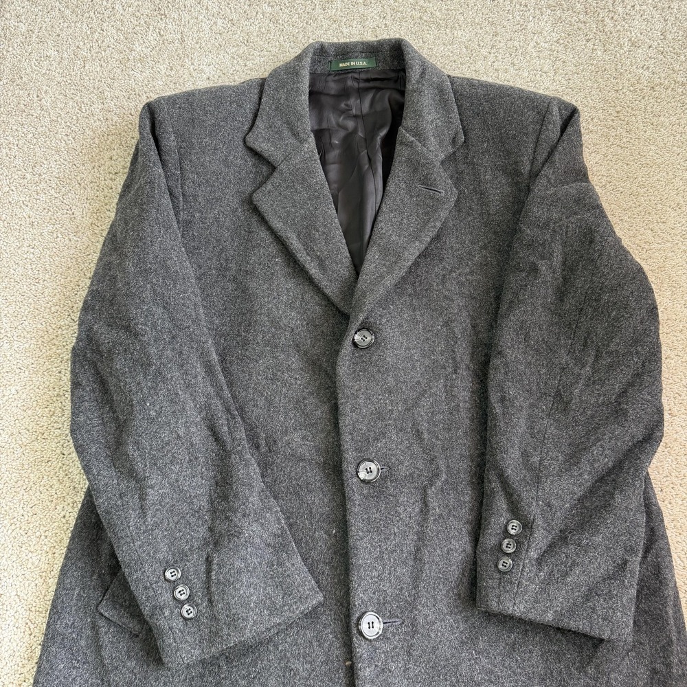 Town & Country Coat Mens 44 Gray Wool Tweed Overcoat Lined Button Made USA